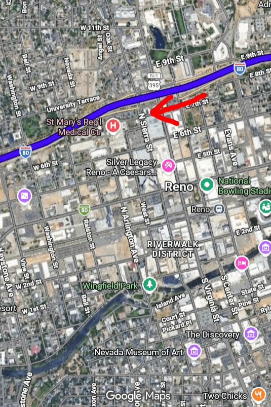An image of I-80 West on Google Maps.
